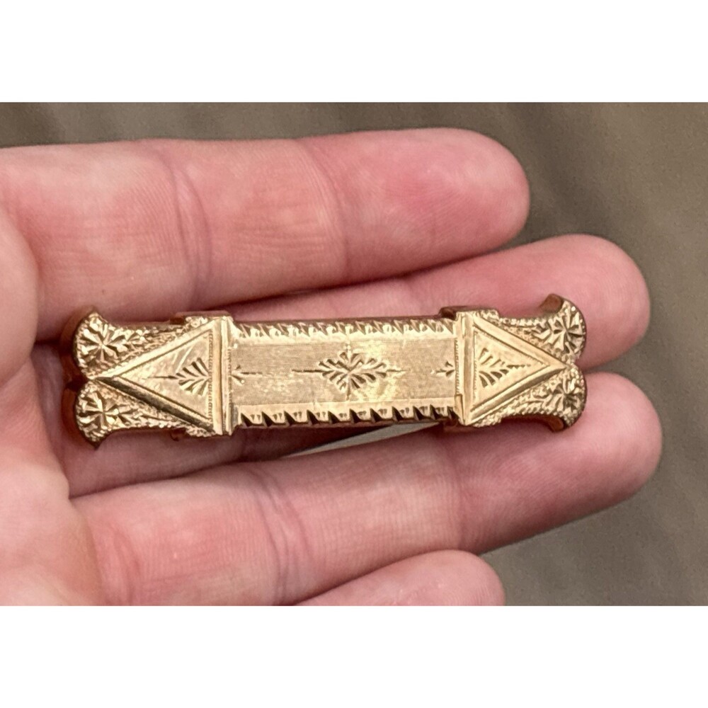 Antique Victorian Gold Filled Bar Brooch Pin Etched Geometric Vintage 11.9g